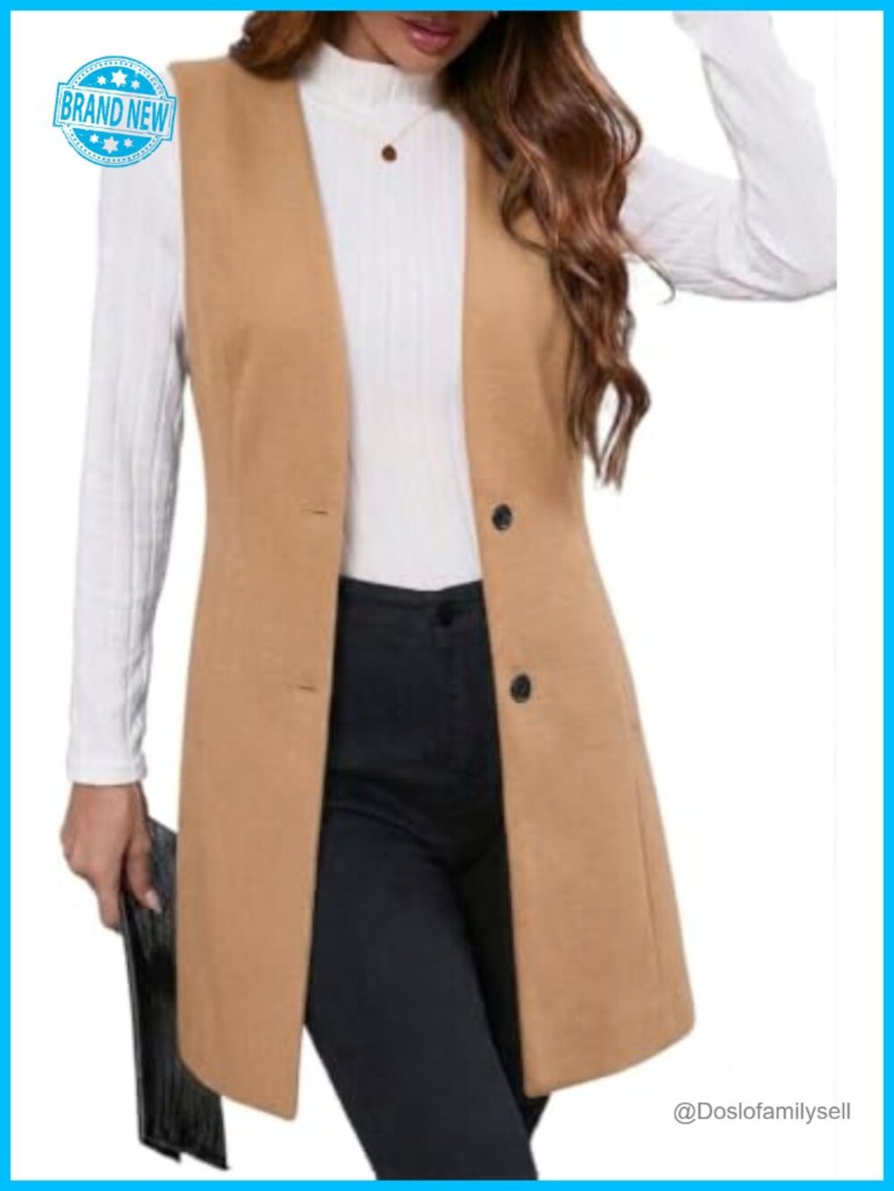 Long Plaid Trench Coat Vest Women Sleeveless Blazer Jacket Cardigan Waistcoat
